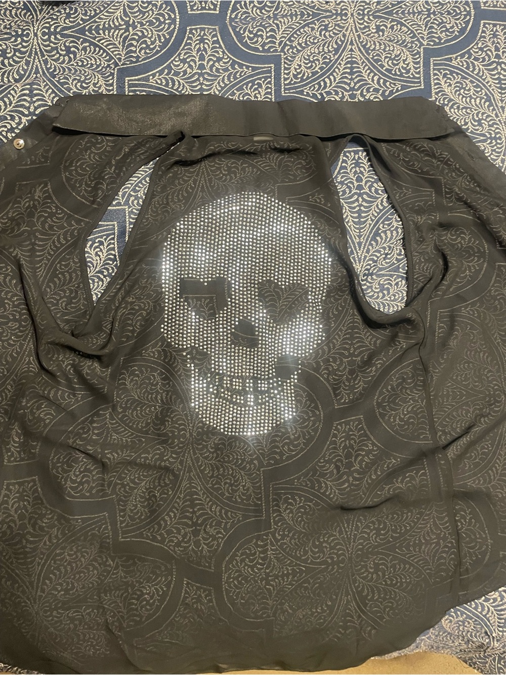 Body Central Black Skull Studded Sheer Top